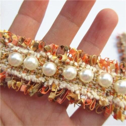 2 Yard Gold Yellow Nylon Pearl Embroidered Lace Edge Trim Ribbon Applique Sewing Craft Crochet Fabric Edging Trimmings Vintage