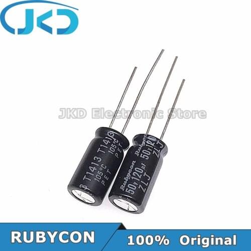 20pcs RUBYCON 120UF 50V 8*16mm 120UF50V 50V120UF 8x16mm Aluminum Electrolytic Capacitor 100% Original