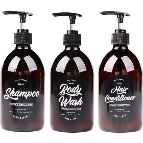 3 in 1 set 500ml Soap Dispenser Brown Bath Shampoo Storage Bottle Fat Liquid Lotion Bottle Home Conditioner Body Wash Bottles