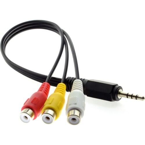 300pcs 20cm 3.5mm 1/8" Male Stereo Car AUX to 3 RCA AV Female Cord Audio/Video AV Cable DHL freeshipping