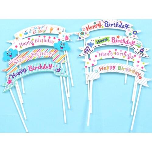 5pcs/set Happy Birthday Cupcake Toppers Birthday Cake Topper Decorating Picks Kids Wedding Party Decorations Baby Shower Favors