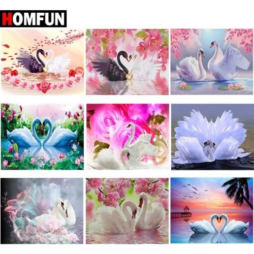 HOMFUN Full Square/Round Drill 5D DIY Diamond Painting "Swan flower" 3D Embroidery Cross Stitch 5D Home Decor Gift
