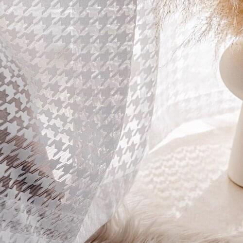 AS 2021 Japanese Style New Modern and Simple Houndstooth Gauze Curtain Hollow Balcony Curtains for Living Dining Room Bedroom