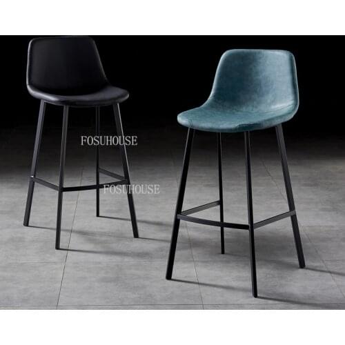 Nordic Wrought Iron Bar Chairs Kitchen Furniture 75cm Custom High Bar Stool Modern Leisure Backrest High Bar Chair Hotel Stool