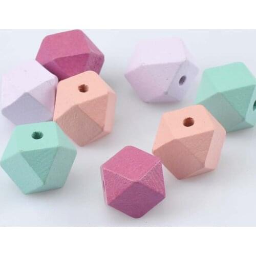 20mm 10pcs Natural Faceted Wooden unfinished geometric Spacer Beads For Jewelry making Handmake DIY Accessory Mix color MT1468X