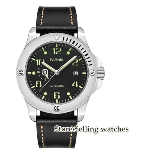 Solid 44mm Parnis watch 24 hours Sapphire glass black dial luminous MIYOTA Automatic movement Mens watch