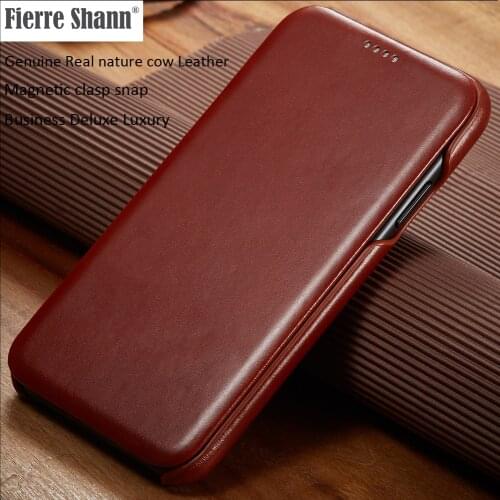 Genuine Real nature cow Leather Case For iPhone 11 Pro Max Book Shell Magnetic snap clasp