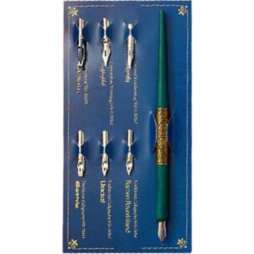 2021 New Wood Manga Calligraphy Dip Pen Holder with 6 Nibs for Lettering Skiching Drawing