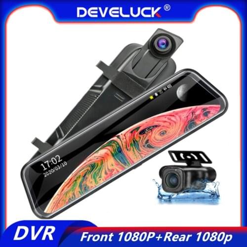 Develuck 10 Inch Touch Screen 1080P Car DVR Stream Media Dual Lens Super Night Vision Camera Dash Cam Parking Mode Recorder