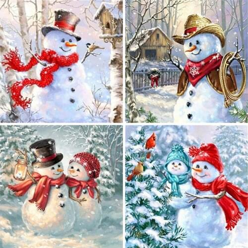 EverShine 5D DIY Diamond Painting Winter Cross Stitch Kits Diamond Embroidery Snowman Mosaic Art Landscape Handmade Hobby