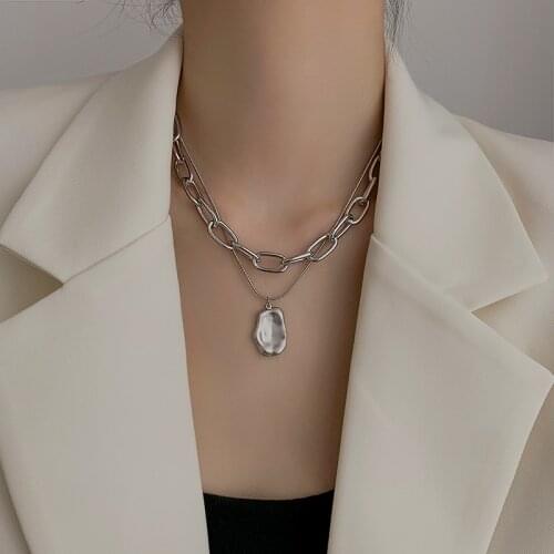 Personality Abstract Pendant Thick Chain Necklace Women Minority Design Collarbone Chain Tide Simple Silver Choker Chain Fashion