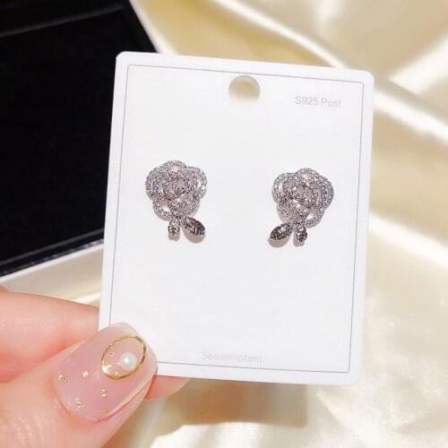 Exquisite Micro Paved Cubic Zircon Rose Flower Stud Earrings Fashion Women Party Gift Jewelry