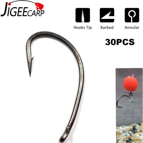 JIGEECARP 30pcs High Carbon Steel Matt Black Barbed Popup BE Carp Hook Coated Carp Fishing Hooks For Hair Rig #2#4#6#8