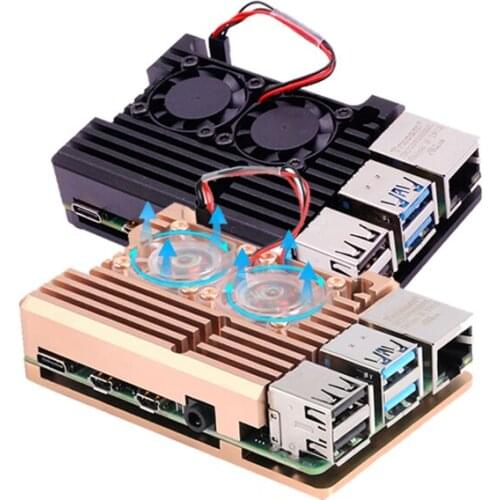 For Raspberry Pi 4 Model B Case Box Aluminum Alloy Enclosure Dual Fan Heat Sink