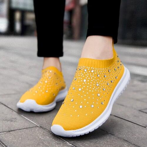 Women Vulcanized Shoes Summer Sneakers Fashion Bling Flats shoes Ladies Casual Wedges Slip On Sock Trainers Basket Femme 2021