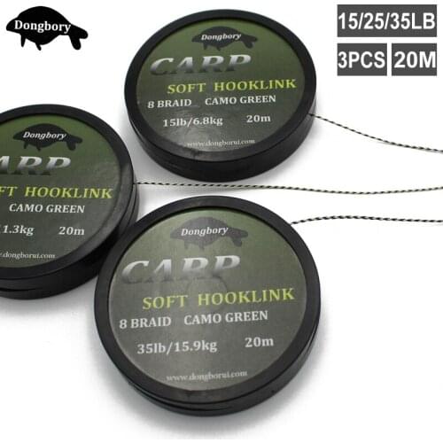 3PCS 8 Strand Braided Fishing Line Camo Green Hooklink Soft Hook Line Non Coated Hooklink for Carp Hair Rig Tackle Accessories