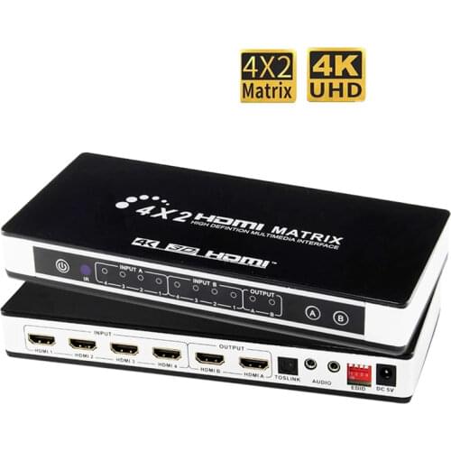 4K HDMI Matrix 4x2 Matrix with Audio 2x2 Matrix HDMI Matrix Switch 4 In 2 Out Splitter for PS4 DVD Laptop PC To TV Dual Monitors