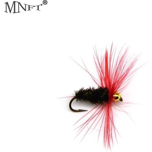 MNFT 10PCS Man-made Red Golden Bead Head Peacock body Nymph Flies Body Trout With Crank Hooks 10