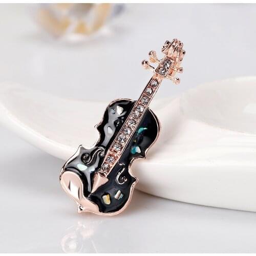 Pop Music Modern Violin Brooch Pins Shell and Black Enamel Brooches for Women Carnival Jewelry Concert Music Festival Gift