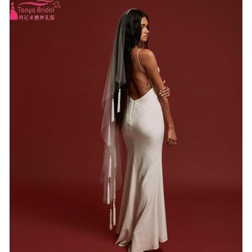 Soft, tulle veil with tassel appliqué throughout Bohemian Wedding Veils accessories ZV007