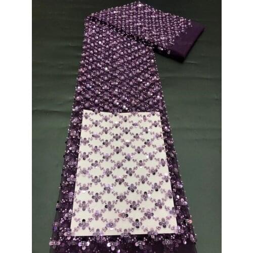 Nigerian Lace Fabric Latest High Quality SYJ-4686816 Lace Fabric with beads Embroidered Tulle African Sequins Lace Fabric