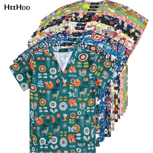 Mens Wholesale Operating Room Medical Scrub Uniform Print Top Pet Grooming Clinic Nursing Short Sleeve Zoo Cleaning Work Cotton