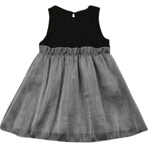 6M-5T Baby Girls Summer Formal Dress Glittery Black Chiffon Prom Dresses Splice Lace Tulle Tutu Dress for Party Evening