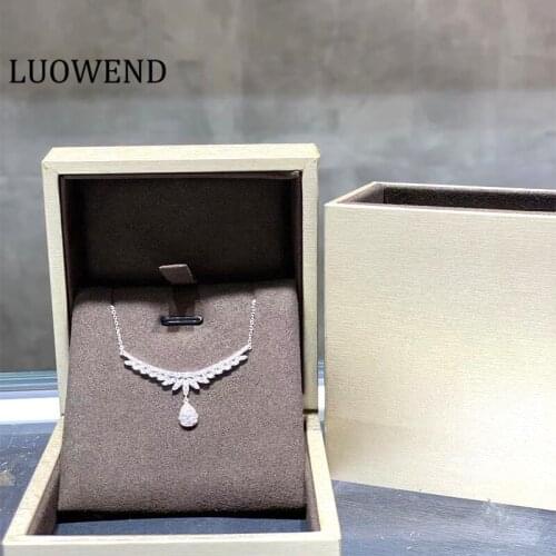 ANI 18K Solid White Gold Necklace Women Engagement Necklace Birthday Gift Pear Shape Pendant Diamond Pendant Necklace Proposal