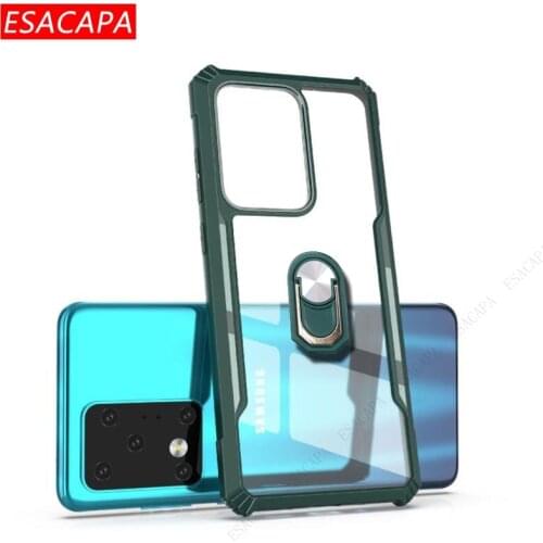 Anti-Knock Acrylic Phone Case For Samsung S21 Ultra S20 FE Transparent Ring Stand Holder Protection Cover For Samsung S20 Lite