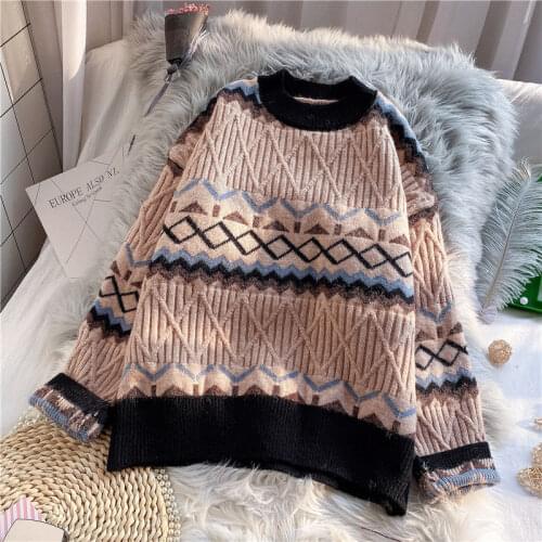 Indie Folk Striped Pullovers Womens Sweaters 2020 Long Sleeve Knitting Tops Kobieta Swetry Fashion Ropa Mujer Pullover