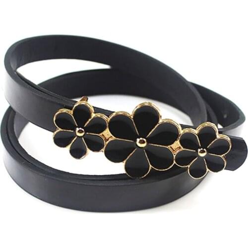 Patent Leather Belt Adjustable Flower Shaped Buckle Women Waist Band For Dresses Female Ladies Waistband White Black