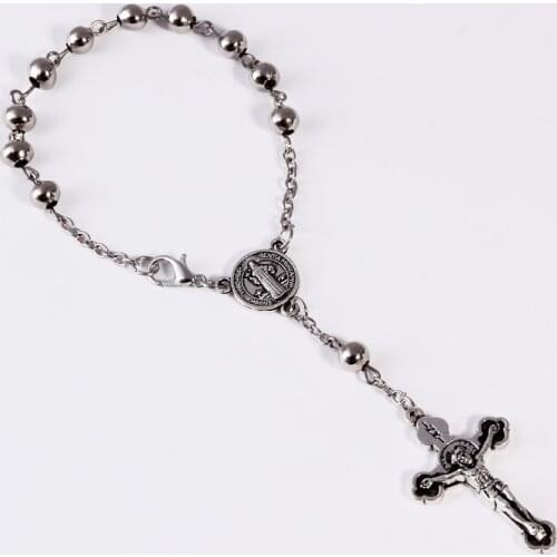 Rosary Jesus Cross Bracelet Sacred Heart Maria Bead Bracelet, St. Benedicts Cross Bead Bracelet. Christ Cross Bead Bracelet
