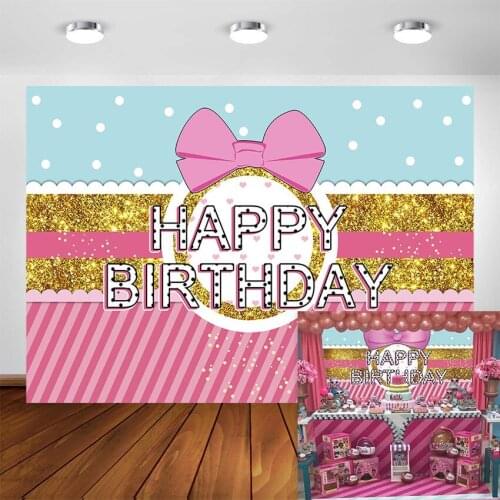 Pink Bowknot Striped Backdrop Gold Glitter White Dots Girls Birthday Party Background Cake Table Banner Photobooth Props