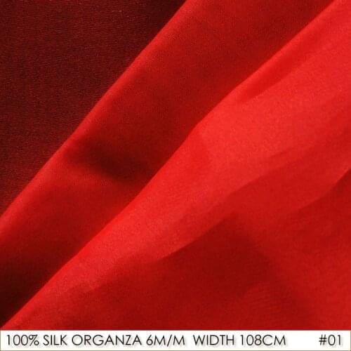 100% SILK ORGANZA 108cm width 6momme Pure Silk Chinese Tulle Roll Fabric Supplier Wedding Dress Gauze Silk Fabric China Red NO01