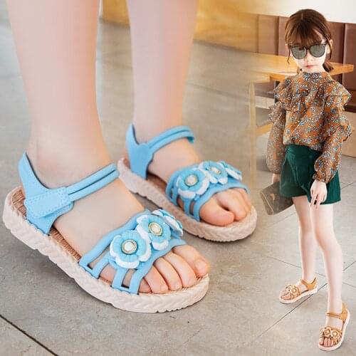 Summer Sandy Beach Shoes Girls Flat Heel Sandals For Girls Little Kid Toddler Shoes Princess Dress Flowers Fashion Shoes Teenage