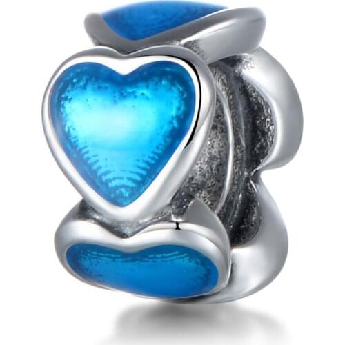 Top Quality 925 Sterling Silver Loving Heart With Dark Blue Enamel Charms Fits Diy Bracelet Jewelry
