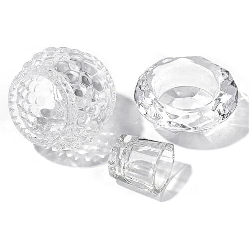 Bowl Glass Crystal Cup 2 In 1 Nail Pen Holder Mini Dish Acrylic Liquid Powder Mixed Styling Crown Flower Ball Shape Nails Art