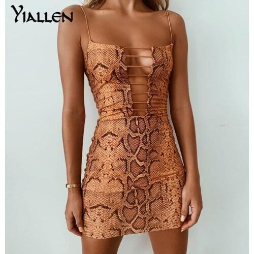 Yiallen Women Spring And Summer Hollow Out Bodycon Snake Printed Party Club Mini Dress Sundress 2020 Female Clothing Streetwear