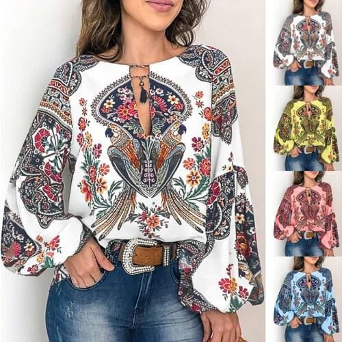 40# Boho Hollow T-shirts Women Flora Printed Beach Time Tee Top On Vacation Long Sleeves O-neck Vintage T-shirt Женские Футболки