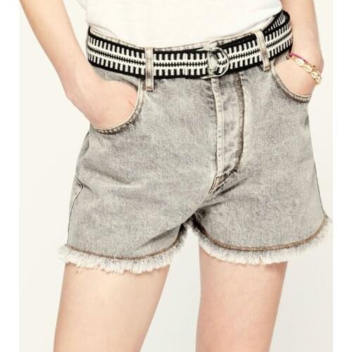 Tassel Trim Women Gray Denim Shorts Ladies Fashion 2021 Summer Casual Short Jeans