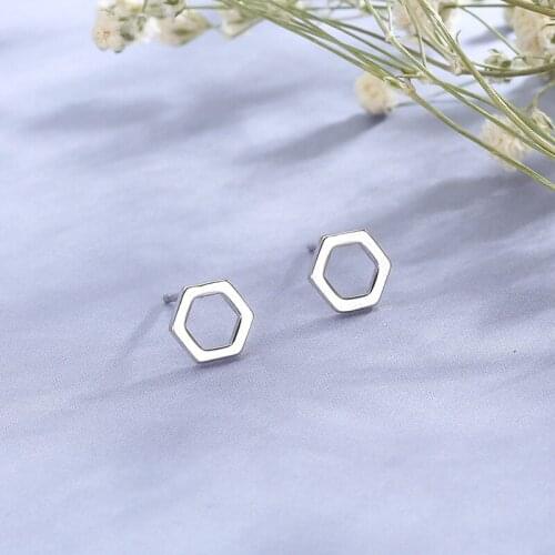 Hexagon Stud Earrings For Women Hollow Geometry Ear Ring Simple Polygon Personality Korea Niche Design Trendy Metal Girl Jewelry