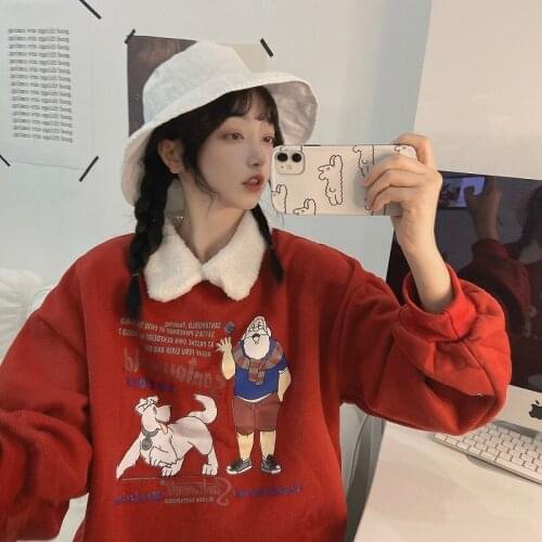 Christmas wind Women‘s Sweatshirt lazy loose Lamb Fur Collars And Fleece Tops 2020 New sweet girl Long-sleeve Sweatshirt Female