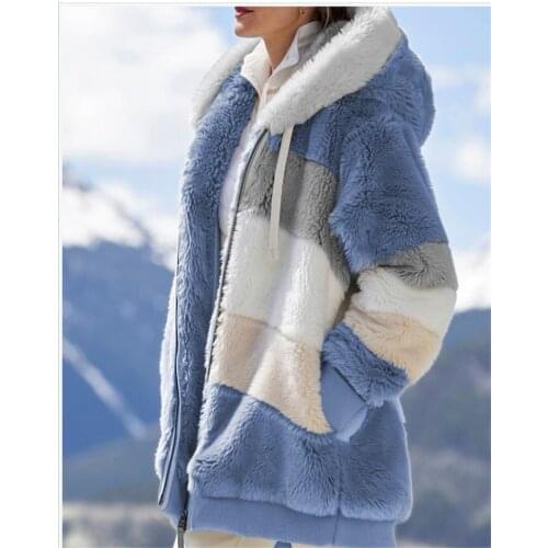 Winter Plus Size S-5Xl Women Coat Long Slevee Plush Warm Jacket Ladies Hooded Zipper Patchwork Outdoor Casual Females Clothes