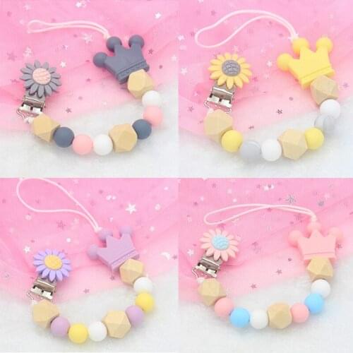 1pc Baby Pacifier Clips Flower DIY Pacifier Chain with Silicone Beads Metal Holder Infant Feeding Teething Chew Toys Dummy Clips