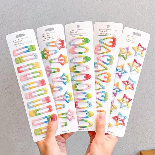10Pcs/Set Bag Packed New Cute Colorful Geometric Hair Clips For Girls Sweet Hairpins Barrettes Headband Fashion Hair Accessories