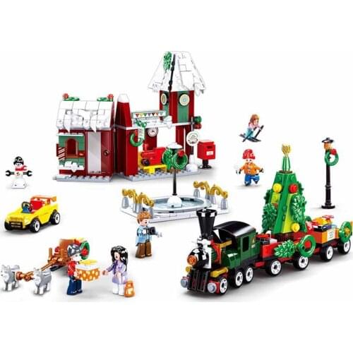 2021 City Winter Village Santa Claus Christmas Tree Gingerbread House Holiday Train Building Blocks Bricks Kids Toys