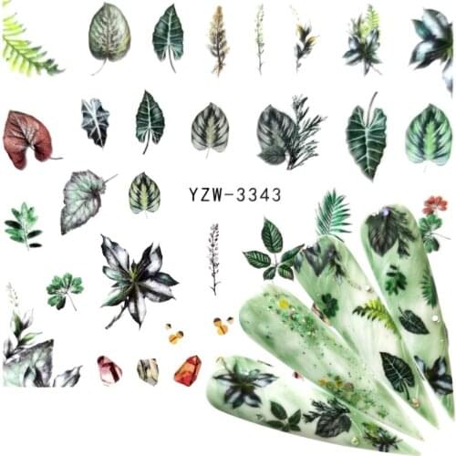 2021 1PC Water Nail Decal And Sticker Flower Leaf Tree Green Simple Summer Slider for Manicure Nail Art Watermark Tips