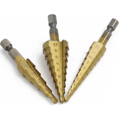 3x Durable HSS Titanium Hex Shank Cone Step Drill Bits Set 4~20 / 3~12 / 4~12
