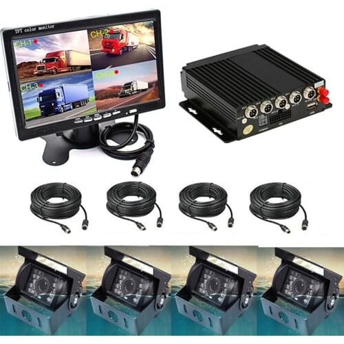 4CH Car Vehicle DVR H.264 720P AHD SD 4G Wireless GPS Realtime Video Recorder Box +7" HD 4pcs CCD Front Rear Side Came