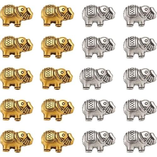 60pcs Tibetan Silver Color Elephant Spacer Beads for Charm Bracelet Jewelry Making Handmade Necklace 13x8.5x5mm